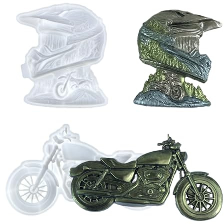 Moule mural en silicone pour moto et casque X0900+8900 | Décoration de bureau sur le thème du motard ; pour moulage de résine et de plâtre ; lot de 2 moules pour moto et casque