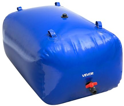 VEVOR Water Storage Bladder, 105.7 Gallon (400L) Water Storage Container Tank, 1000D PVC Large Capacity Soft Bag Bladder, Foldable Portable for Garden Irrigation, Camping, RV, Fire Prevention - Blue
