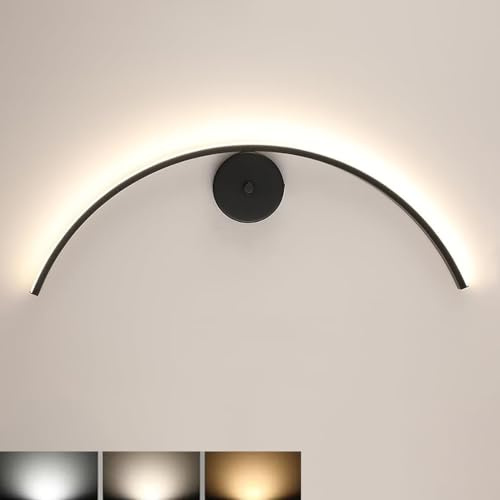 AoLa 12W LED Wandleuchte Innen Bogen, 58cm halbrund Wandlampe 3 Farbtemperaturen 3000K/4000K/6000K Modern Spiegellampe Bad aus Aluminium Dekoration Lampe für Schlafzimmer Wohnzimmer Treppe,Schwarz