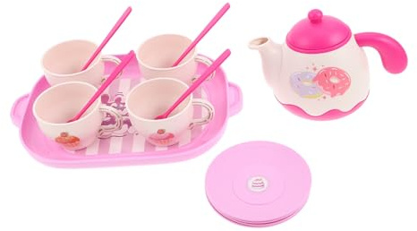 Gogogmee Tea Set Plastic Playset with Teapot Plates and Tray Food-grade Pretend Afternoon Tea for Little Party and Kitchen Role Play Easy to Clean and Safe