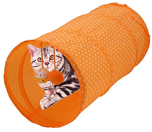 Yctze Interaktiver, Faltbarer Katzentunnel mit Knisterstoff, Hängenden Spielzeugen und Rutschfester Basis – Lustiges Spielzelt für Katzen Im Innen- und Außenbereich (ORANGE)