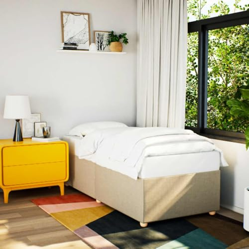QJBSAVVA Einzelbettgestell 90x190 cm Stoff Creme, Lattenrost & verstärkte Füße, Modernes Jugendzimmer Schlafzimmer für Gästezimmer, Reisebett und kleine Räume