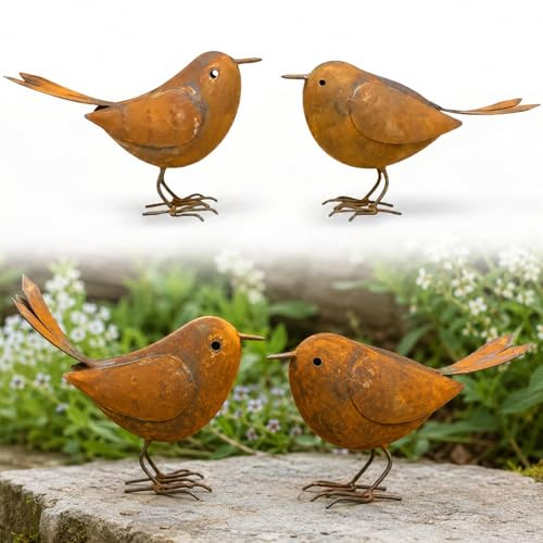 FuYelng 2 Stück Gartendeko Metall Deko Vögel, Rost Vogel Gartendeko Draußen | LebensechtGartenstecker Rost, für Gärten Terrassen Parks Zäune Bonsai Bäume und Geschenke