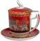 TeaLogic Kräuterteetasse Set Nelson - mit Sieb Deckel und Untertasse I Tea Logic Becher mit Elefanten Elefant Motiv - Fine Bone China - 4 tlg. (0,35ml)