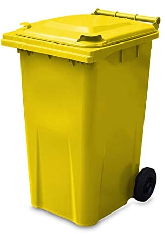 240 Litre Wheelie Bin - Yellow (Standard Household Size) Typically Used For Chemical Waste - EN 840 standard, 590 (w) x 760 (d) x 1190 (h) mm