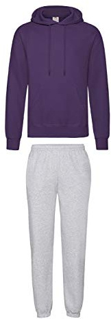 Fruit of the Loom Jogginganzug Hausanzug Sportanzug Jogginghose & Kapuzensweatshirt (M, Grau & Purple)