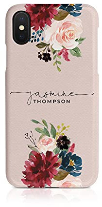 Personalised Compatible with iPhone Xs Max Tirita Hard Case Cover PRINTED GLITTER, NOT REAL GLITTER Floral Flowers Gold Monogram Spring Custom Initials Name Bling
