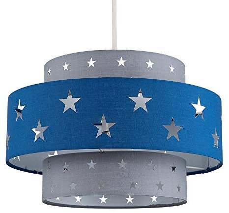MiniSun | Modern Blue and Light Grey Cut Out Star Design Ceiling Light Shade | Pendant Lights, Home Décor & Improvement Essential | 300cm Shade Width