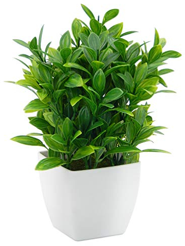 OFFIDIX Artificial Plants Mini Plastic Eucalyptus with Square Vase for Office desk, Home Faux Plastic Plants Fake Plant with Plastic Pots for Home Decoration