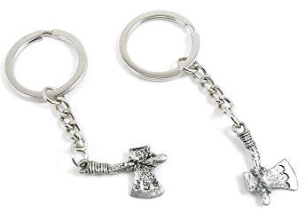50 Pieces Antique Silver Tone Keychain Keyring Keytag F8TA5M Axe Hatchet Key Chain Ring Tag Jewelry Making Charms