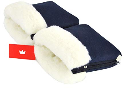 BabyLux Handmuff für Kinderwagen Buggy MUFF Reißverschluss Handwärmer Handschuhe (MR13 Marine Blau + Wolle)
