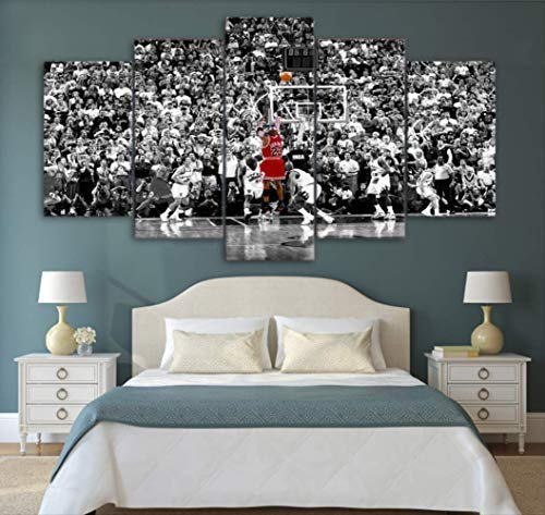 DPFRY Quadro su Tela Dipinto Michael Jordan Pallacanestro Sport Decorativo Camera da Letto Soggiorno Casa Wall Art Decor Opere d'Arte 5 Pezzi 150X100Cm Senza Cornice