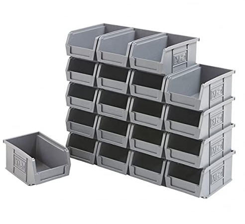 BiGDUG Plastic Parts Bins - Storage Bins For Picking - Pack of 20 - 75H x 100W x 165D mm - Stackable or Wall Mounted Storage - Grey