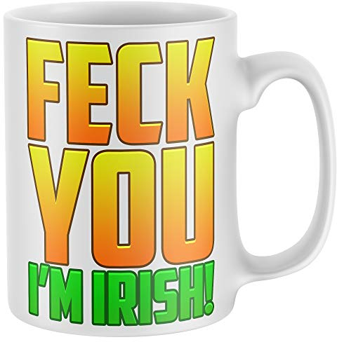 Purple Print House Home & Kitchen Feck You I'm Irish Mug - Funny St Patricks Day Joke Gifts For Men Women Kids - Irish Lucky Paddys Day Tea Coffee Cup, White, One Size