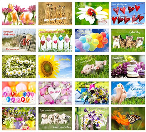 Edition Seidel Set 20 exklusive Premium Geburtstagskarten mit Umschlag. Glückwunschkarte Grusskarte zum Geburtstag. Geburtstagskarte Mann Frau Karten Billet Happy Birthday (SW02) (Set 4)