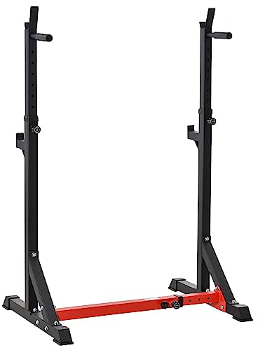 HOMCOM Supporto per Bilanciere con Altezza e Larghezza Regolabili in Acciaio, 77-122x73x121-171cm, Nero e Rosso