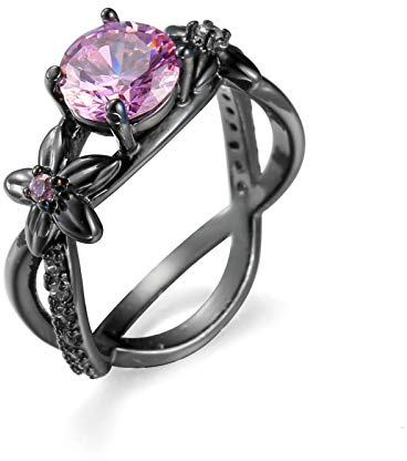Banemi Ringe für Mädchen, Ringe Teenager Mädchen Schwarzvergoldeter Rosa Zirkonia Runden Damen Partyschmuck Größe 62 (19.7)