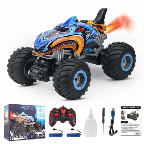 Rhybor Ferngesteuertes Auto, Maßstab 1:16 RC Monster Truck Spielzeug Fahrzeug mit Sprühnebel Musik LED Lichter, 2WD 2.4GHz 20km/h High Speed Drift Truck All Terrain