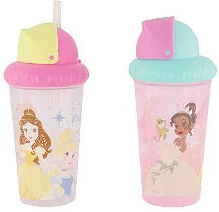 Vasos para beber para niños y niñas, paquete de dos tazas de Disney de 10 onzas, con pajita y tapa, botella de agua de viaje azul duradera a prueba de fugas para niños pequeños