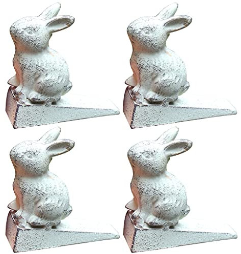 Cale Porte Animaux Décoration en Forme De Lapin Mignon 4 Pièces Arrêts De Portes, Fonte Vintage Fraîche De Ferme Butée De Porte, Cadeau Créatif (Color : Blanc, S : 11.5 * 5 * 11cm)