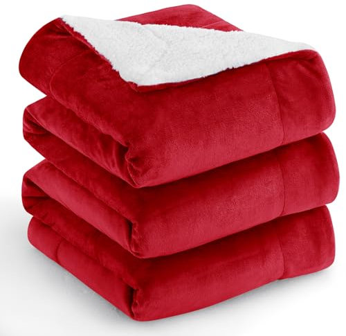 Aisbo Dicke Kuscheldecke Flauschig Rot - Extra Warme Decken für den Winter als Sofadecke Couchdecke 230x270 cm, Riesen Wohndecke aus hochwertige Sherpa Fleece, Soft Weich Blanket