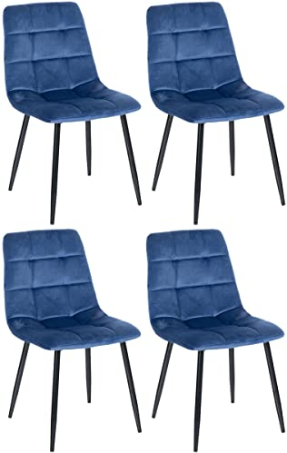 CLP Lot de 4 chaises de Salle à Manger Antibes I Chaises de Cuisine garnies de Velours I avec Protections de Sol, Couleur:Bleu