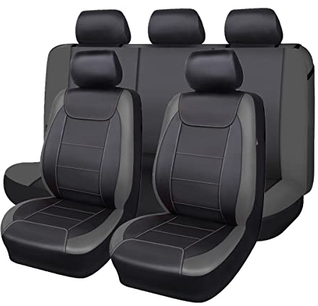 Flying Banner Universal Carbon Fibre Leather Car Seat Covers Airbag Compatible Seat Protector (Full Set, Black and Grey)