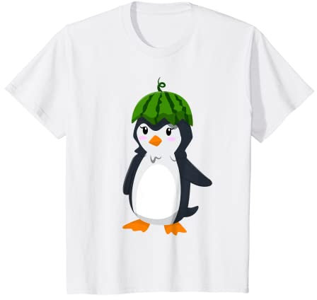 Kinder Niedlicher Pinguin mit Melonenhut T-Shirt