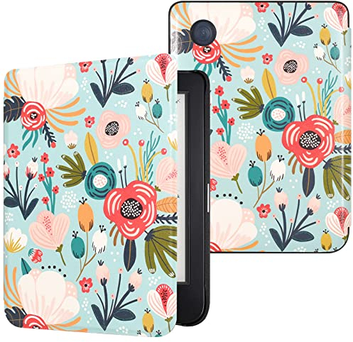 DMluna Custodia per Kobo Clara Colour/Clara BW/Clara 2E, Tolino Shine Colour/Shine 5/4, Cover Protettiva Funzione Auto Wake/Sleep, Pelle Sintetica Premium, Antigraffio, Anticaduta, Fiore di Collina