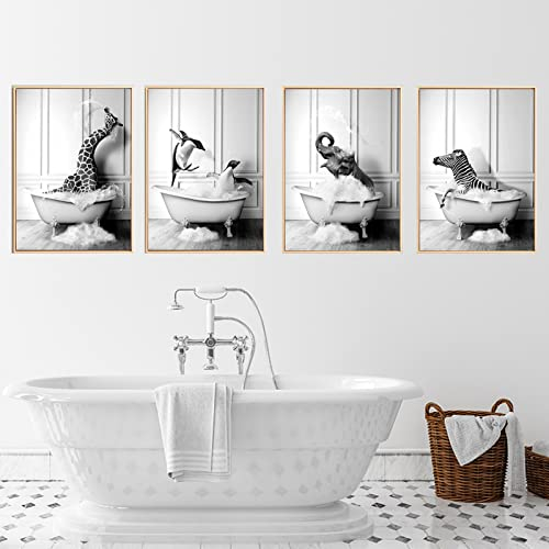 UGZDEA Animal en la Bañera Pinturas en Lienzo, Blanco Negro Altiplano Vaca Elefante Cuarto de Baño Cartel-sin Marco(K,4x20x30cm)
