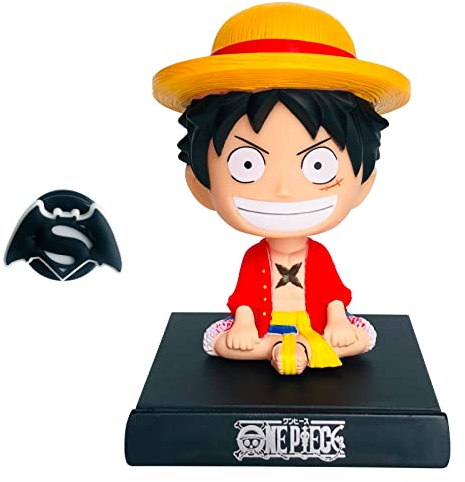 ITUBLE One Piece Bobbleheads Anime Luffy Figure Bobblehead Action Figures Car Dashboard Decorations Accessories Interior Birthday Cake Toppers Phone Holder for Women Men Boys Girls