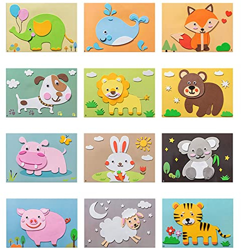 # 12 stücke DIY Kinder Tier Handgemachte Aufkleber Kinder Tier 3D Aufkleber Kindergarten Jungen Und Mädchen Puzzle Manuelle Aufkleber (B, One Size)