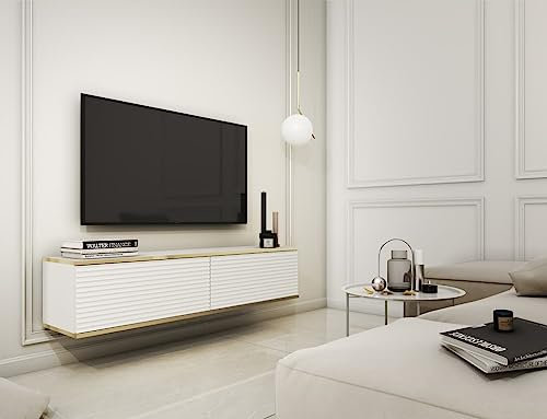 Arthauss Oro Beige Floating TV Cabinet 135cm - Wall Mounted TV Unit with Space Saving Design and Sleek Storage - Wall Hung TV Cabinet with Push-To-Open System - for Contemporary Living Spaces