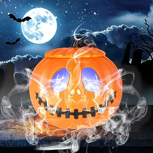 Kazaigou Halloween Deko Outdoor Kürbis, Halloween Deko Innen Nebelmaschine Halloween Kürbis, Halloween Eimer Halloween Nebelmaschine Kürbis Deko Outdoor Halloween Beleuchtung Outdoor mit LED-Licht