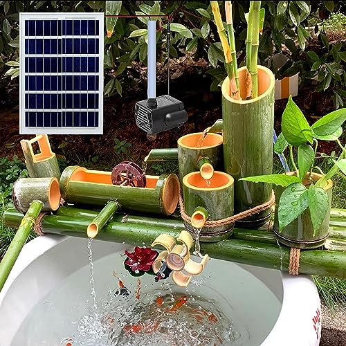 ZZYYZZ Fontaine de Pompe à Eau Solaire de 40,6 cm, kit de Fontaine en Bambou pour extérieur, Fontaine de Jardin Zen intérieure/extérieure, Ornements de Circulation d'eau pour Aquarium