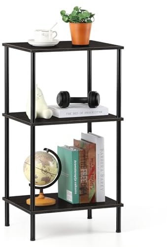UOMIO High Side Table for Small Space 3-Tier Tall End Table with Open Storage Shelves Couch Table for Living Room Industrial Black Nightstand Bedside Tall Side Table, 40 × 32 × 76.5 CM