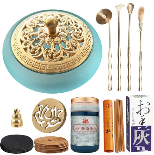 TUDMOEOL Komplettes Räucherstäbchen-Set aus farbigem Glas, 16-teiliges Set mit Räucherform, 100% natürliches Pulver, weiße Asche, Brenner und mehr, ideal für Yoga und Meditation, inklusive eleganter