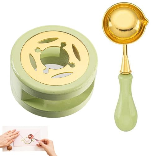 Calentador de Sellos de Cera,Kit de Cera Para Horno de Fusión,Herramienta de Sello de Cera,Sellos de Lacre Horno,Cuchara y Horno de Sellado de Cera,Verde Calentador de Agua para Boda Cera Sobre Sello