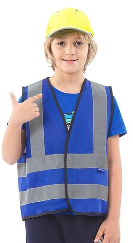 AYKRM Sicherheitsweste für Kinder Warnweste Reflektierendes WarnschutzWeste Blau 6-9 Jahre