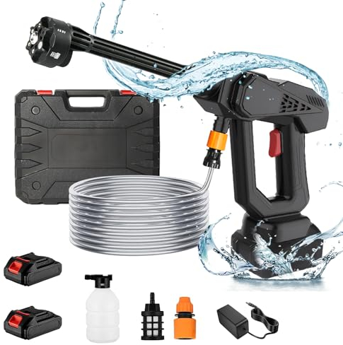 Cordless Pressure Washer, Portable Power Washer 24V Electric Cordless Power Washer with 6-in-1 Multifunction Nozzle, 2 Battery and 1 Charger Included for Washing Cars, Garden Floor Cleaning (Black)