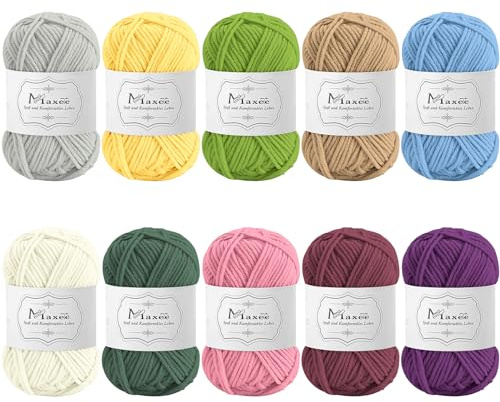 Maxee Häkelgarn 500g (50g*10 Farbe), Acryl Wolle Zum Stricken, Garn zum Häkeln und Stricken, Hand Knitting Yarn Set, Handstrickgarn Baumwollgarn für Häkeln, Wolle zum Stricken und Kunsthandwerk