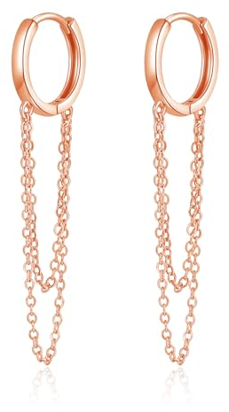 Zolkamery Ohrringe Silber Hängend, 925 Sterling Silber Runde Ohrringe Kleine Creolen Tropfen Baumeln für Damen, Hypoallergen Rosegold Ohrhänger mit Lange Kette, Huggie Kreolen Ohrringe zum Geburtstage