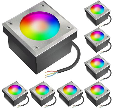 ledscom.de 8x LED Pflasterstein NEOLUM für außen, IP67, eckig, 10 x10cm, inkl. GX53 RGB Leuchtmittel, 670lm, Smart Home