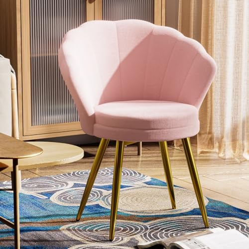 Rcynview 1 silla de comedor tapizada con respaldo de pétalos, silla reclinable con patas de metal doradas, silla de comedor tapizada, asiento para comedor, salón, cocina, forma de flor, color rosa