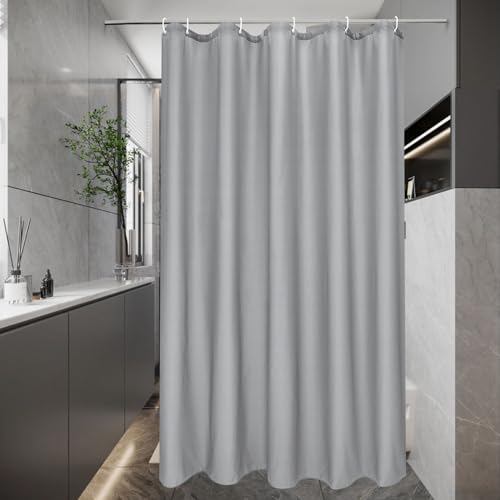 EurCross Kleine Duschvorhang 100x200 Grau Schmaler Wasserdicht Duschvorhänge, Badevorhang aus Textil Polyester Stoff, Antischimmel Waschbar Shower Curtains für Badezimmer mit 6 Ringen