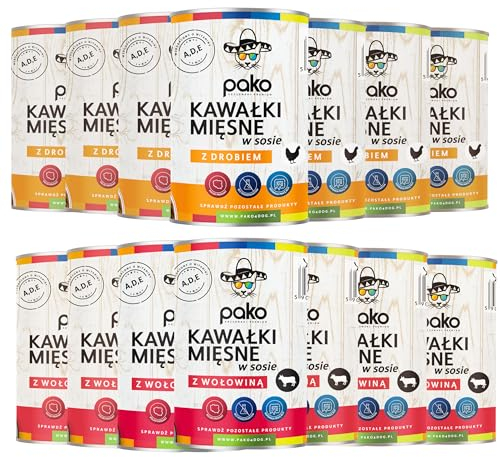 Pako: 20 x 415g Nassfutter für Katzen - Geschmackvolle Vielfalt für Ihre Samtpfote! 10 Dosen mit Hühnchen und 10 mit Rind