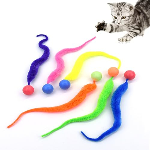 Veluxora Funny wackelball für Katzen, Wurmkatzenspielzeug, Langer Schwanz Ball Katzenspielzeug, Ball Worm Cat Toy, Interaktives Spielzeug für Katzen Hüpfball, 3PC