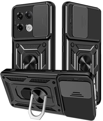Yutwo Cover per Xiaomi Redmi Note 13 Pro 5G/Poco X6 5G, Custodia per Xiaomi Poco X6 5G Scorrevole Protezione Fotocamera Custodia con 360°Rotante Anello Supporto Cover per Redmi Note 13 Pro 5G - Nero