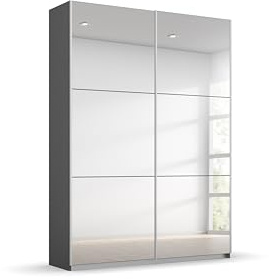 Rauch Möbel Reflect, Schwebetürenschrank, Grau metallic, Breite 131 cm | Kleiderschrank mit Schwebetüren, Schiebetüren, 2-türig, mit Spiegel, für Schlafzimmer, Jugendzimmer, Homeoffice, Garderobe