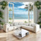 Tapete 3D Effekt Fenster mit Meerblick Fototapete Wohnzimmer B350 x H256 cm Vlies Tapeten Wandtapete Moderne Wanddeko Wand Dekoration Wohnzimmer Schlafzimmer Büro Flur
